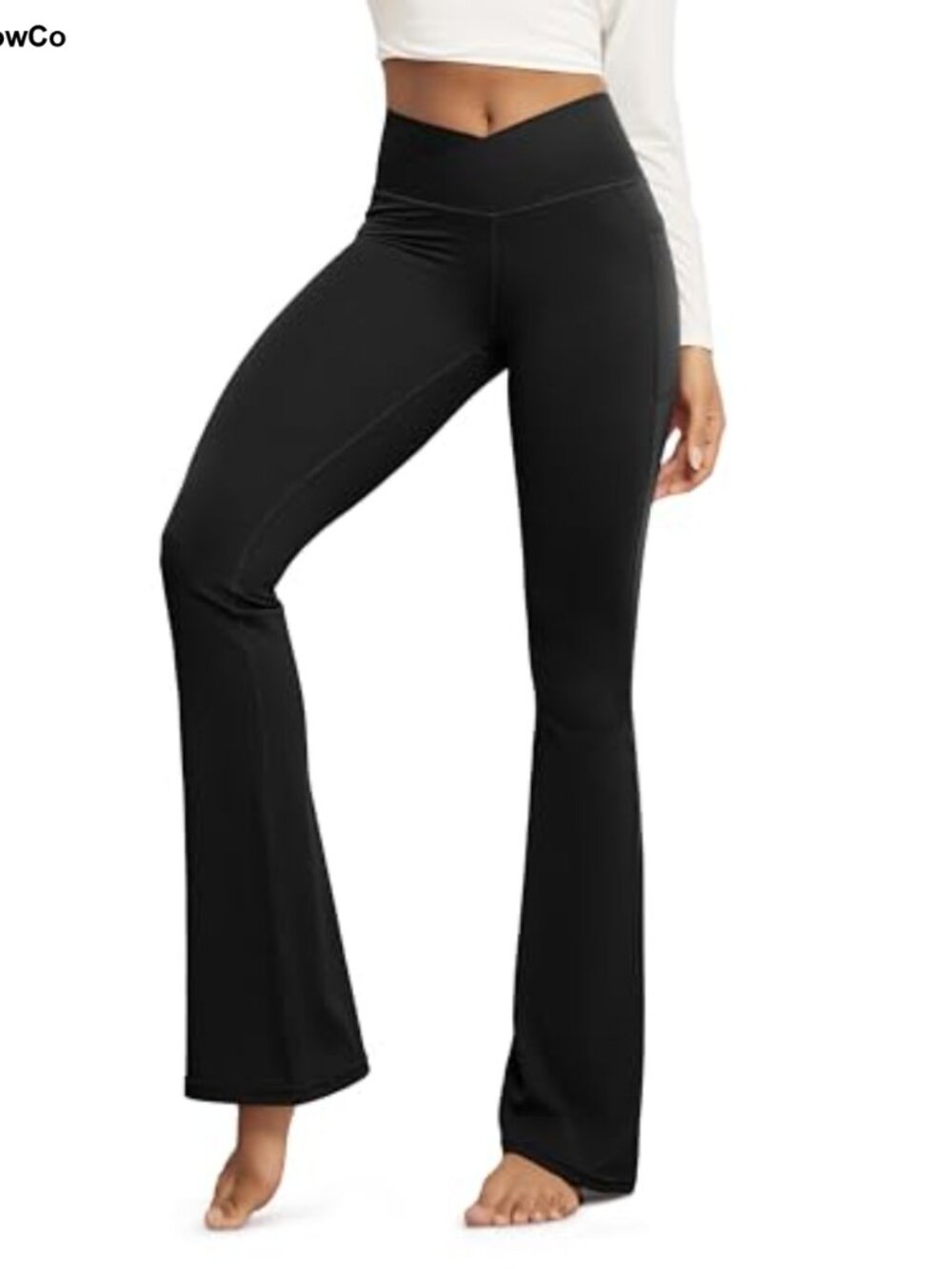 ODODOS Crossover Flared Yoga Pants with Pockets High Rise Bootcut Lounge